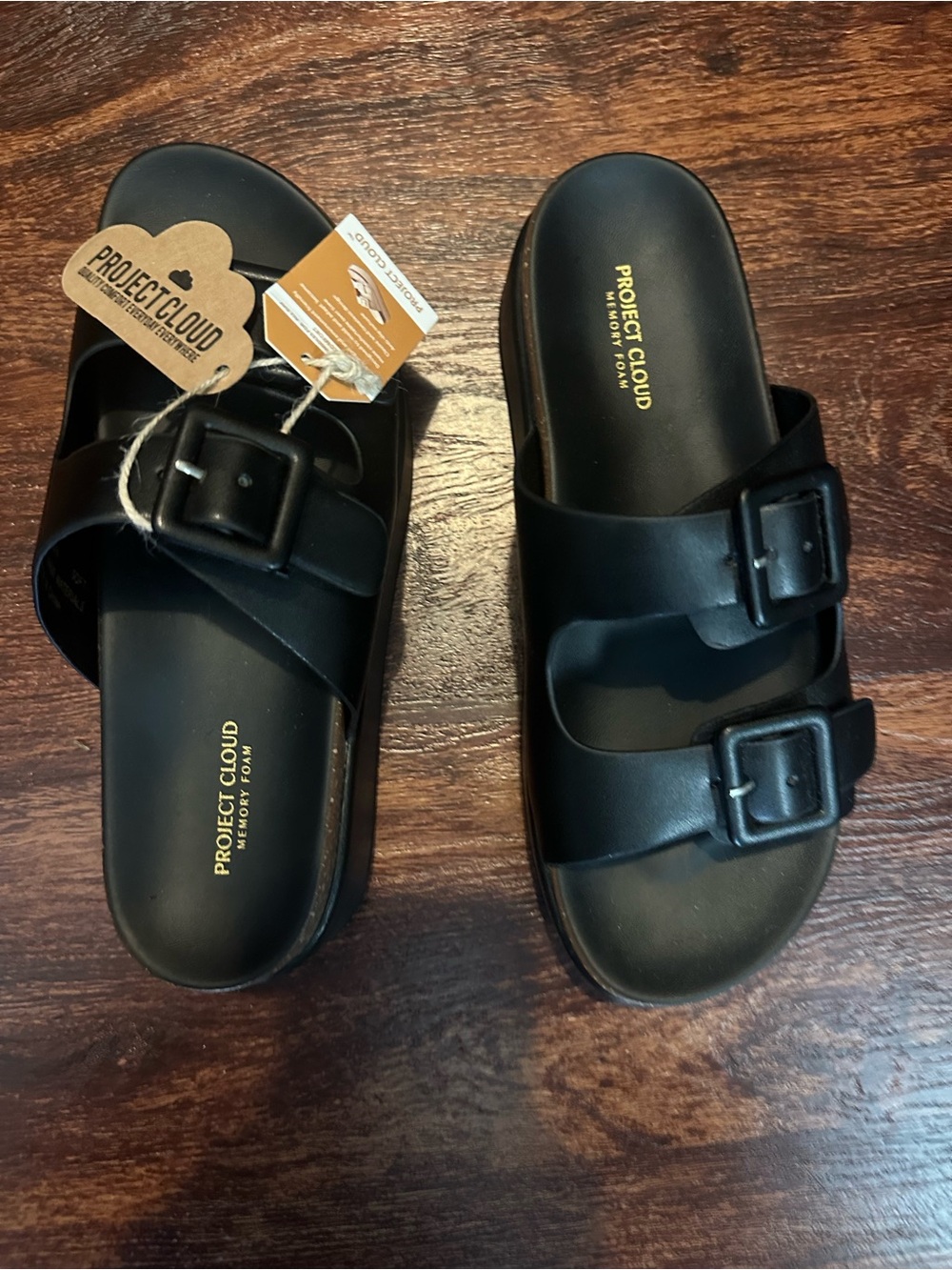 Women's Black Platform Slide with Dual Buckle Straps - Picture 3 of 5